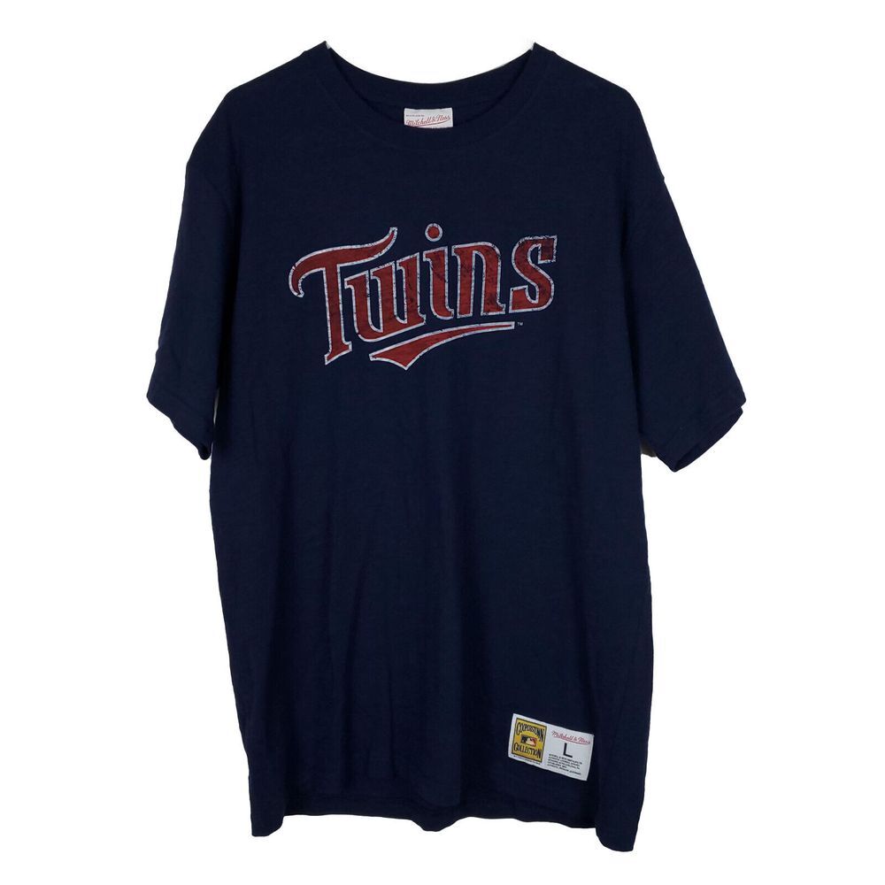 Minnesota Twins Mitchell & Ness MLB L Large Shirt Navy‎ Distressed Logo NWT